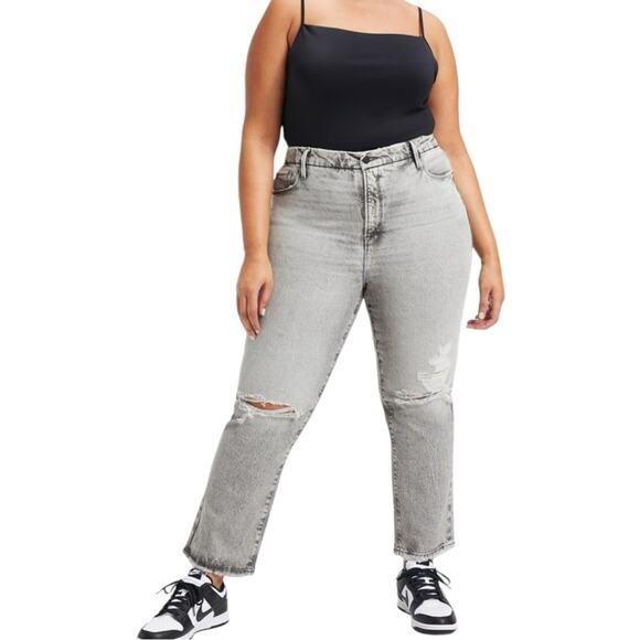 NWT Good American Good Boy Grey Wash High Rise Straight Jean Size 18 Retail $149 - Picture 2 of 8